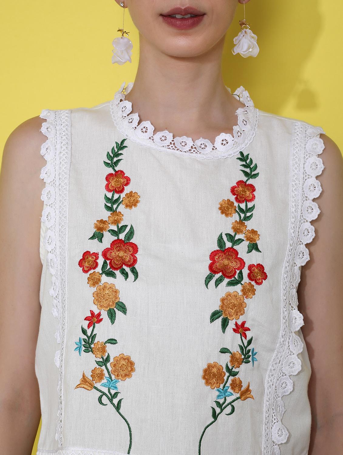 women white embroidered sleeveless crop top - 21934137 - Standard Image - 2