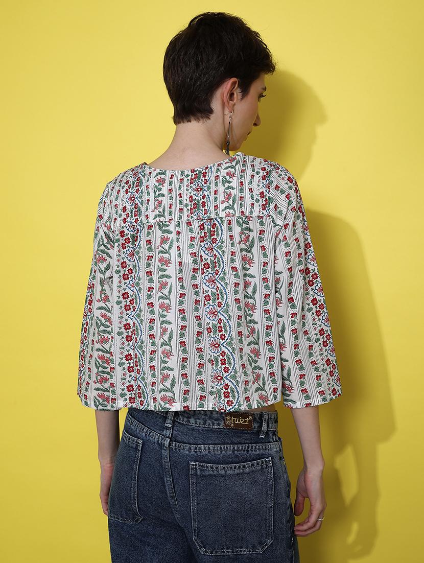women printed three quarter sleeve top - 21934138 - Standard Image - 2