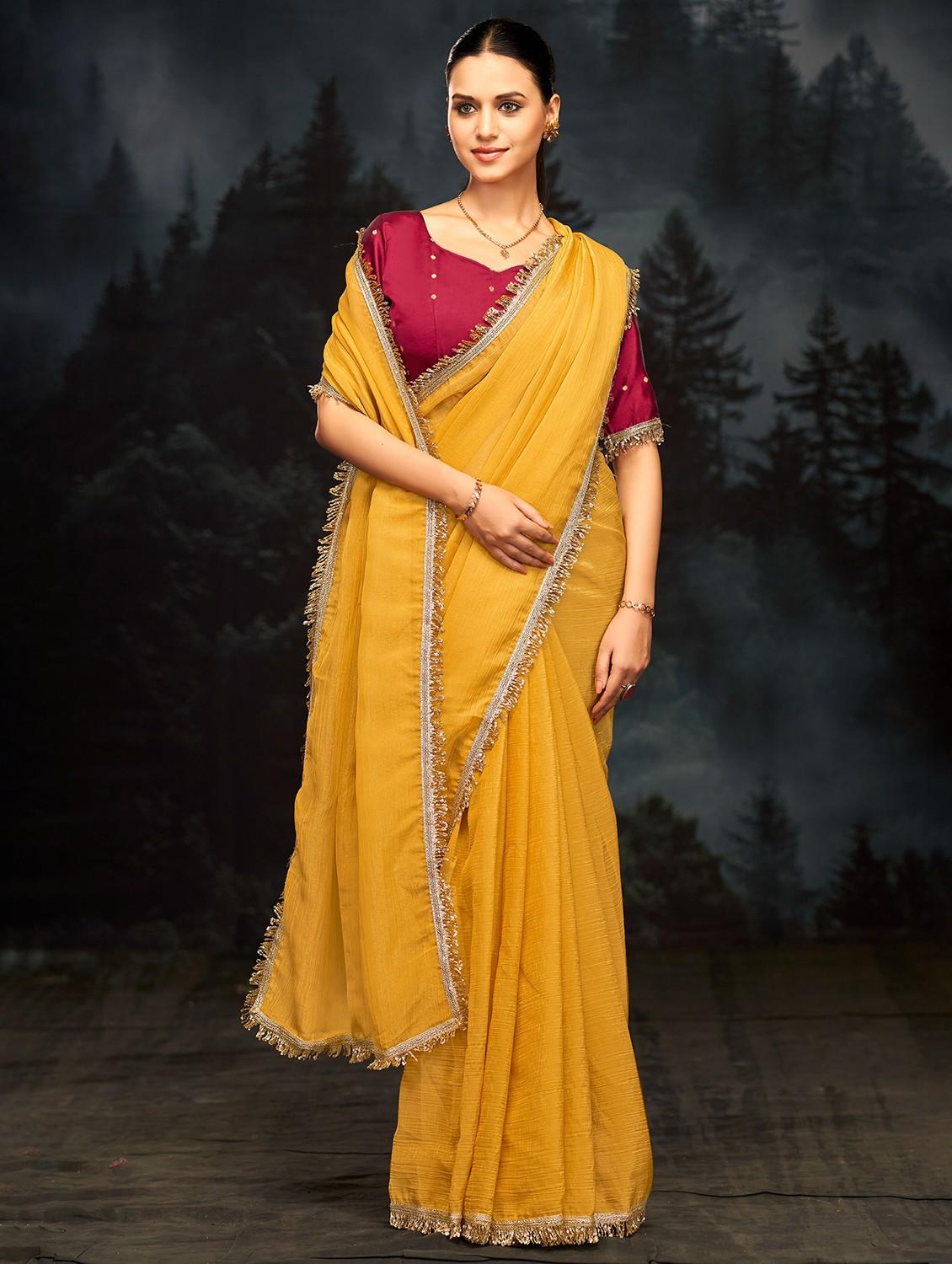 women solid with bordered saree with blouse - 21934247 -  Zoom Image - 0