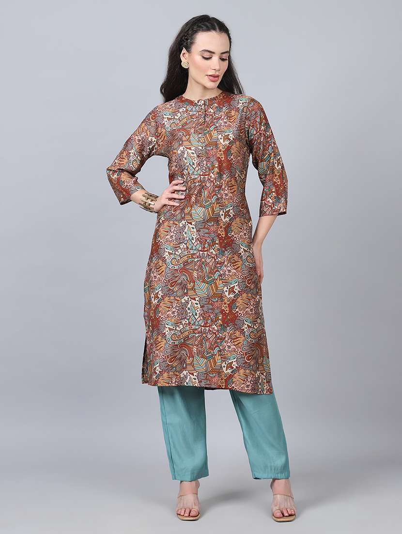 women three quarter sleeve kurta pant set