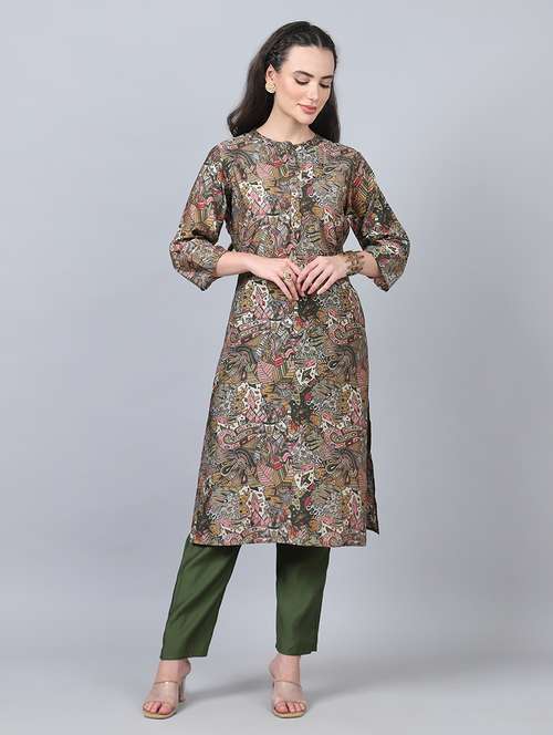 women three quarter sleeve kurta pant set - 21934285 -  Standard Image - 0
