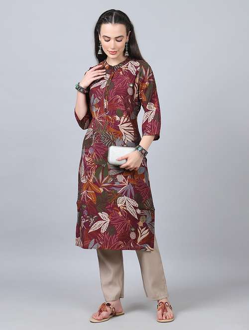 women three quarter sleeve kurta pant set