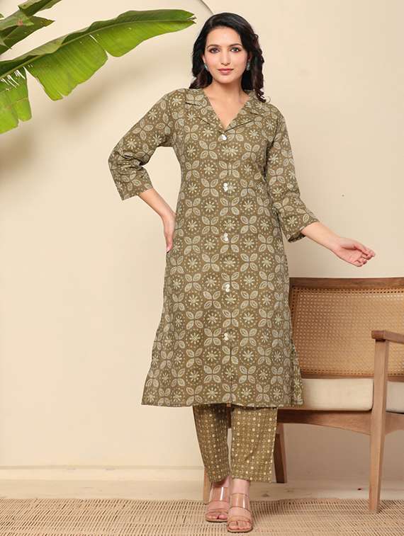 women three quarter sleeve kurta pant set