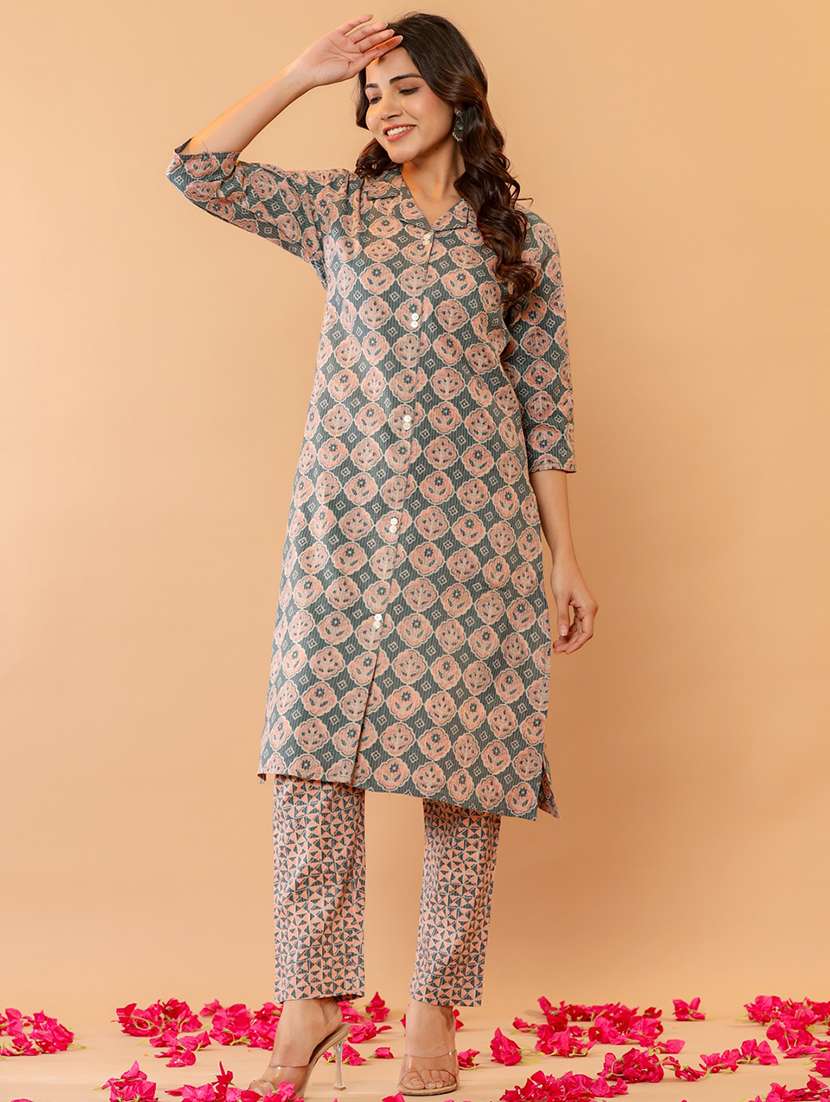women three quarter sleeve kurta pant set