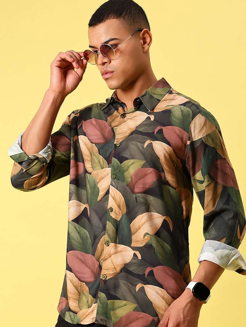 men printed long sleeve regular fit casual shirt