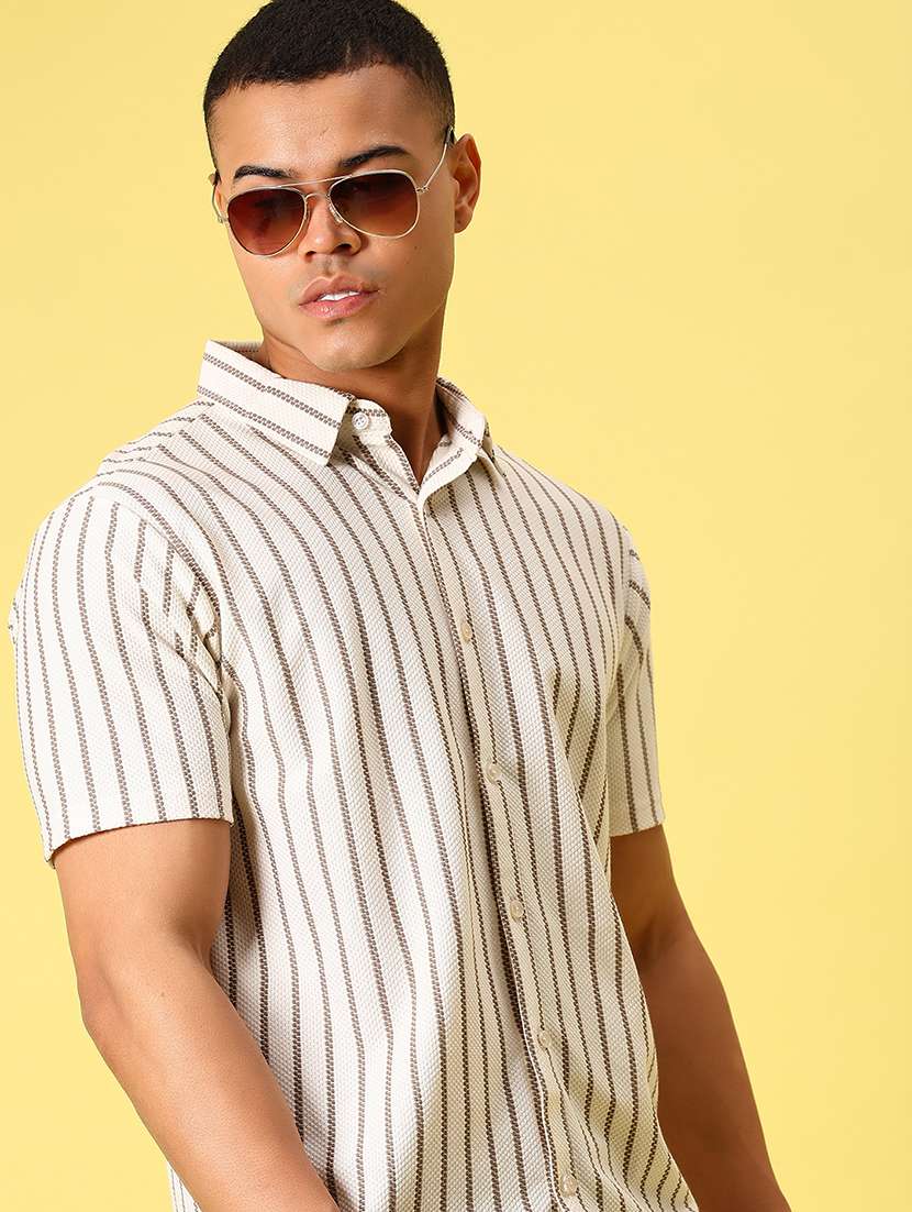 men striped short sleeve casual fit casual shirt