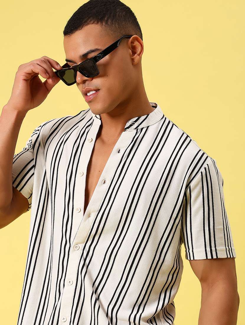 men striped short sleeve casual fit casual shirt
