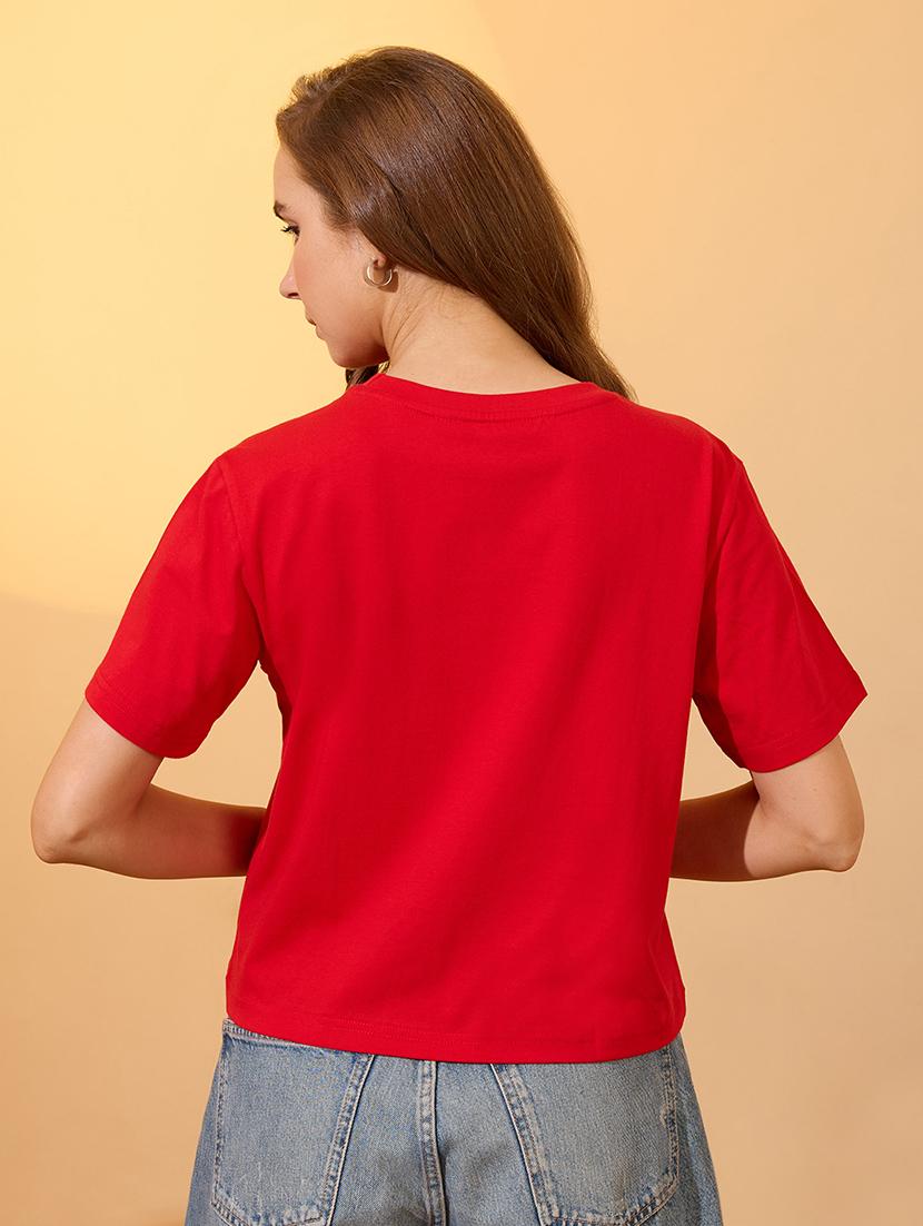 globus women red round neck short sleeves graphic print oversized crop t-shirt - 21934686 - Standard Image - 2