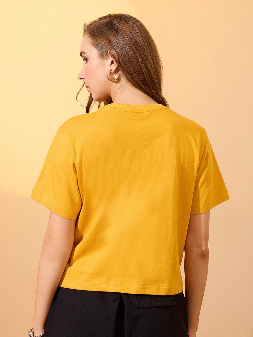 globus women yellow round neck short sleeves graphic print oversized crop t-shirt - 21934688 - Standard Image - 2