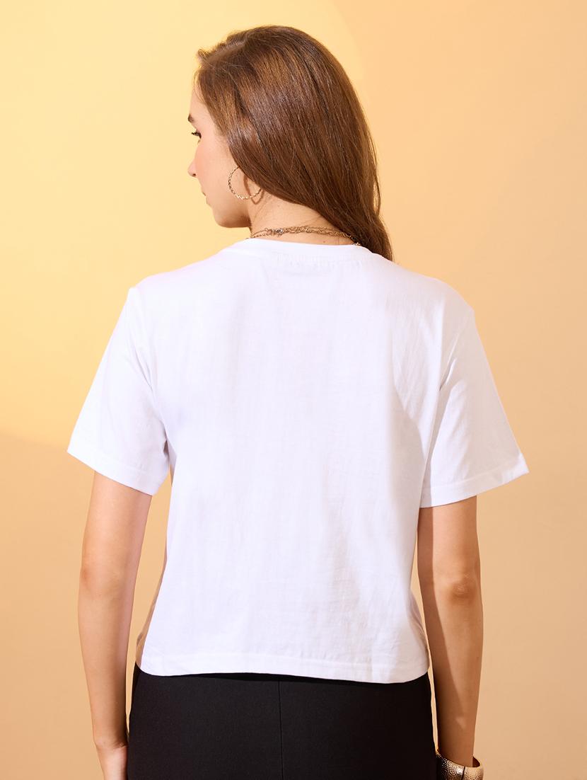 globus women white round neck short sleeves graphic print oversized crop t-shirt - 21934689 - Standard Image - 2