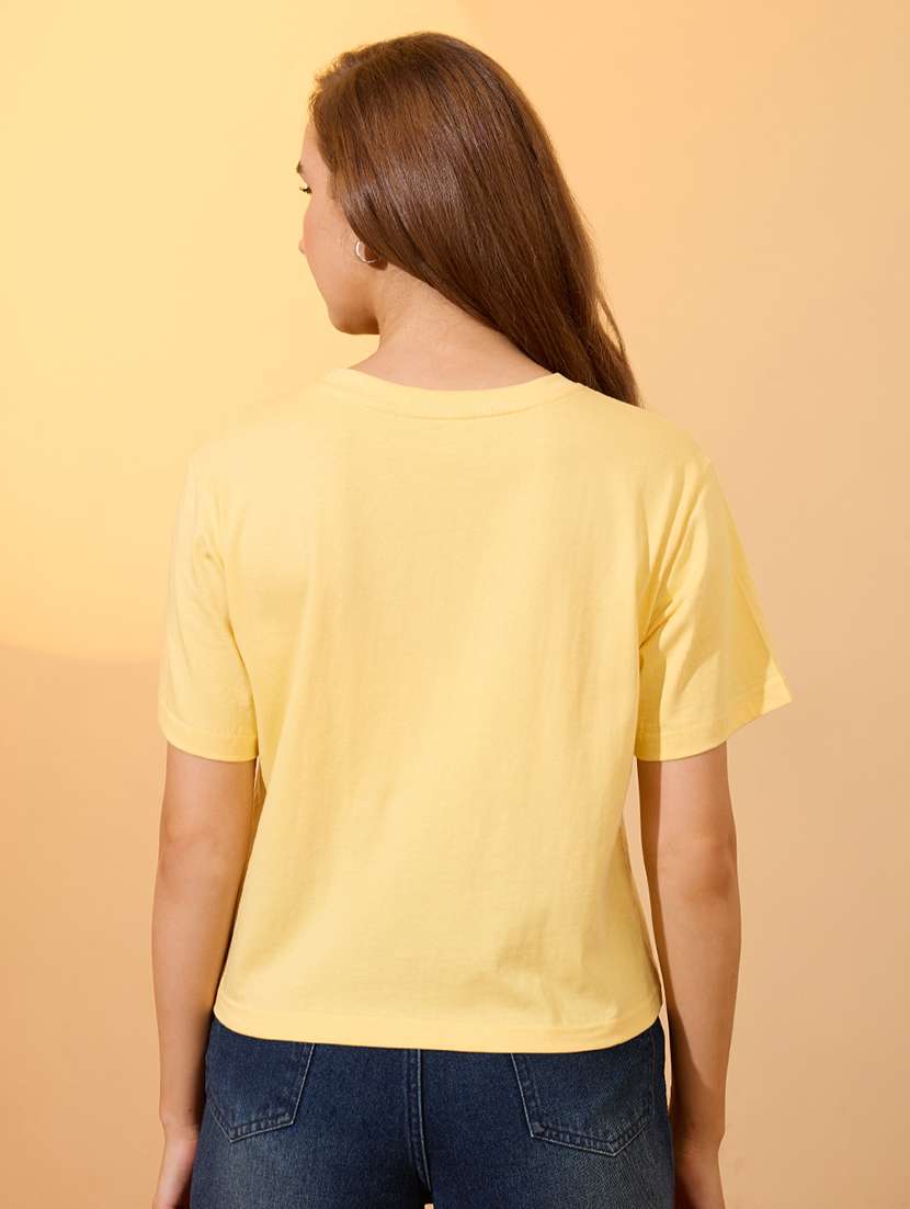 globus women yellow round neck short sleeves graphic print oversized crop t-shirt - 21934691 -  Standard Image - 2