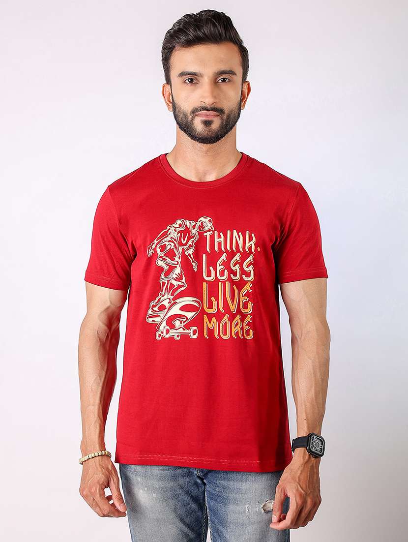 men front print round neck regular fit t-shirt
