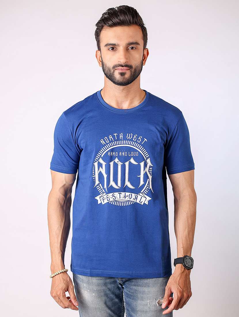 men front print round neck regular fit t-shirt