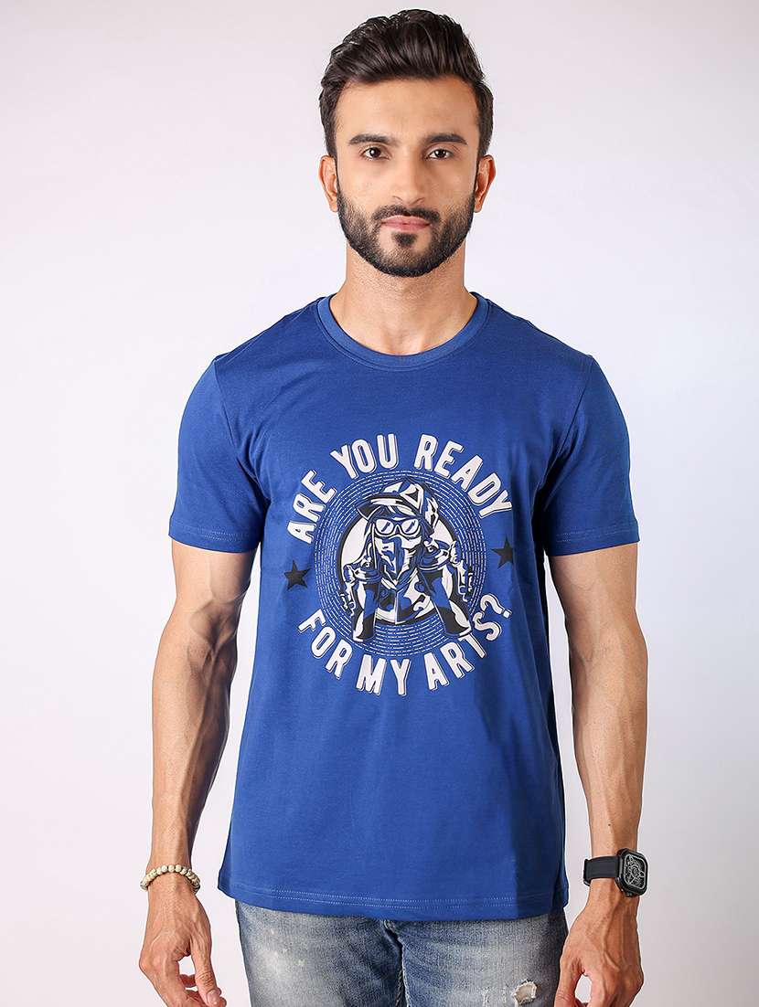men front print round neck regular fit t-shirt
