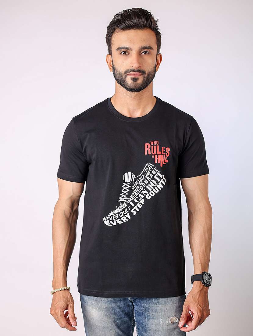 men front print round neck regular fit t-shirt