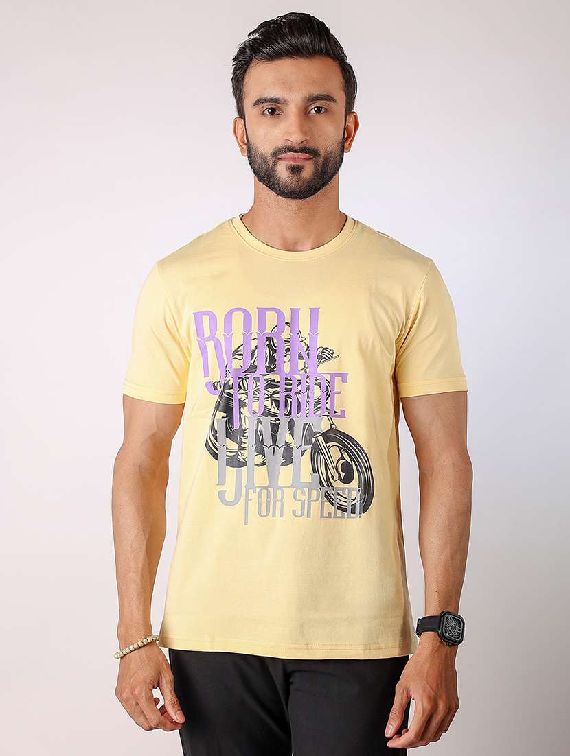 men front print round neck regular fit t-shirt