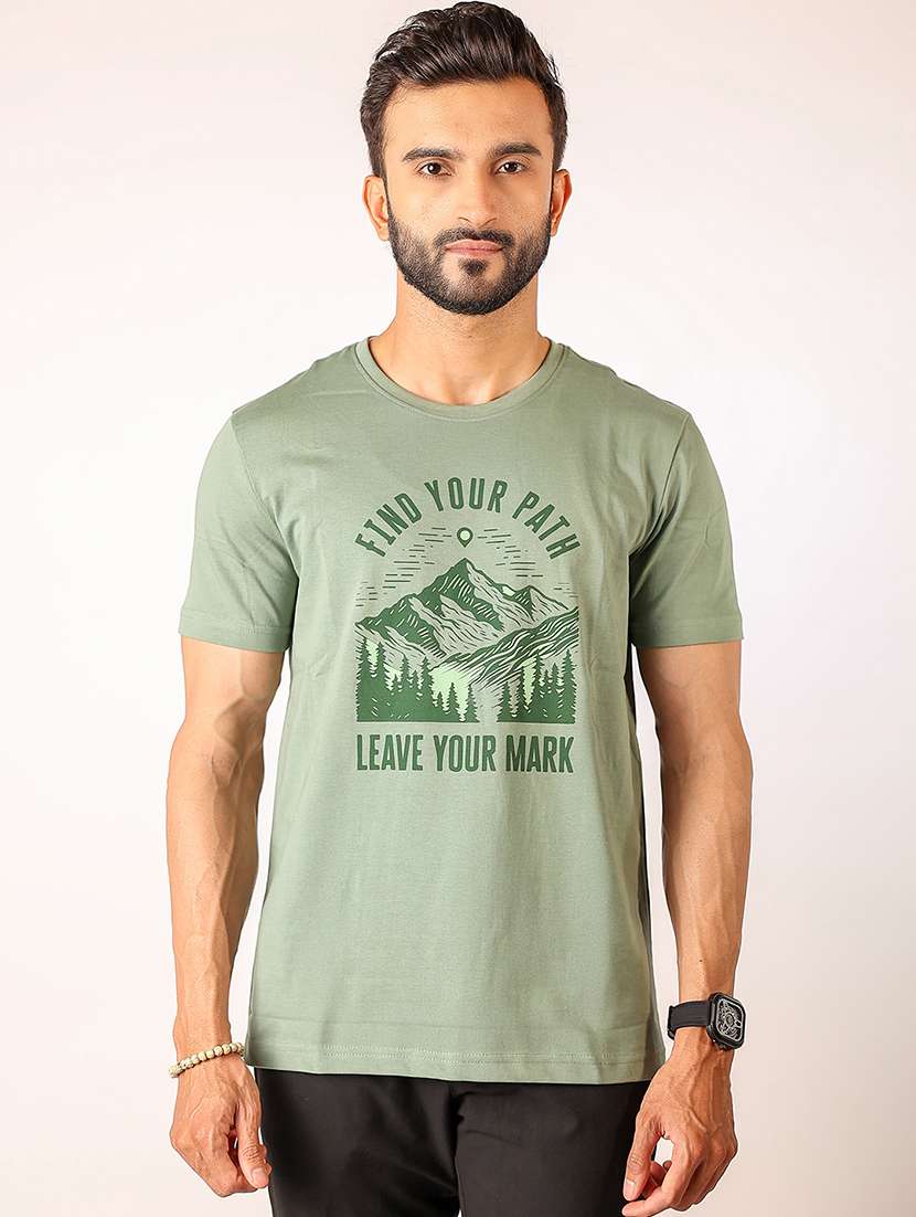 men front print round neck regular fit t-shirt