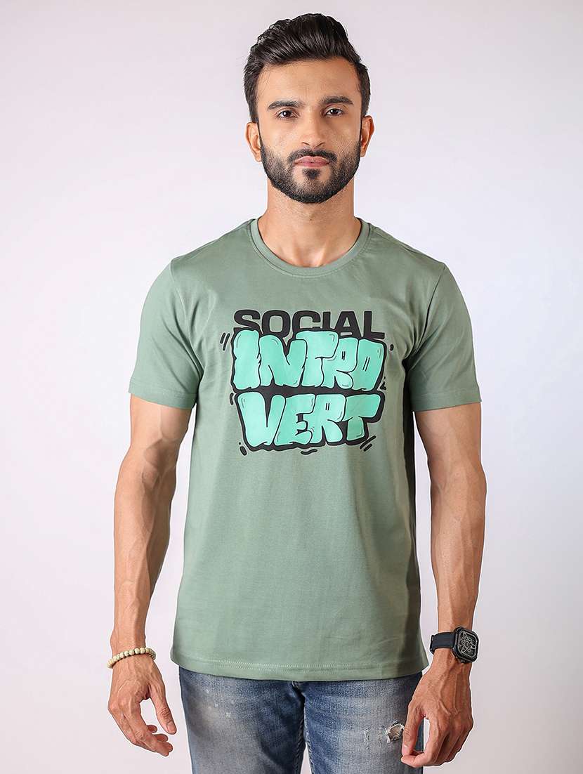 men front print round neck regular fit t-shirt
