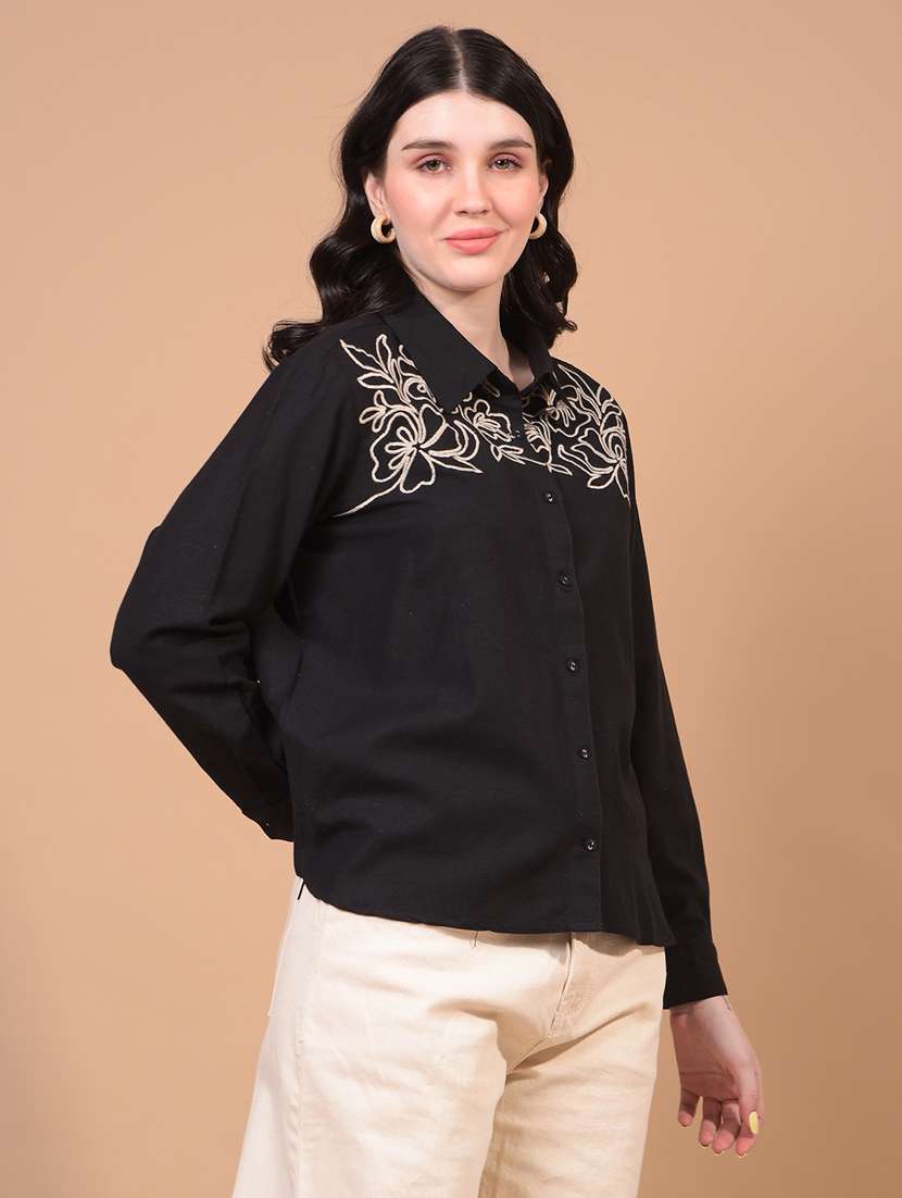 women embroidered collared puff sleeve shirt - 21934758 -  Standard Image - 2