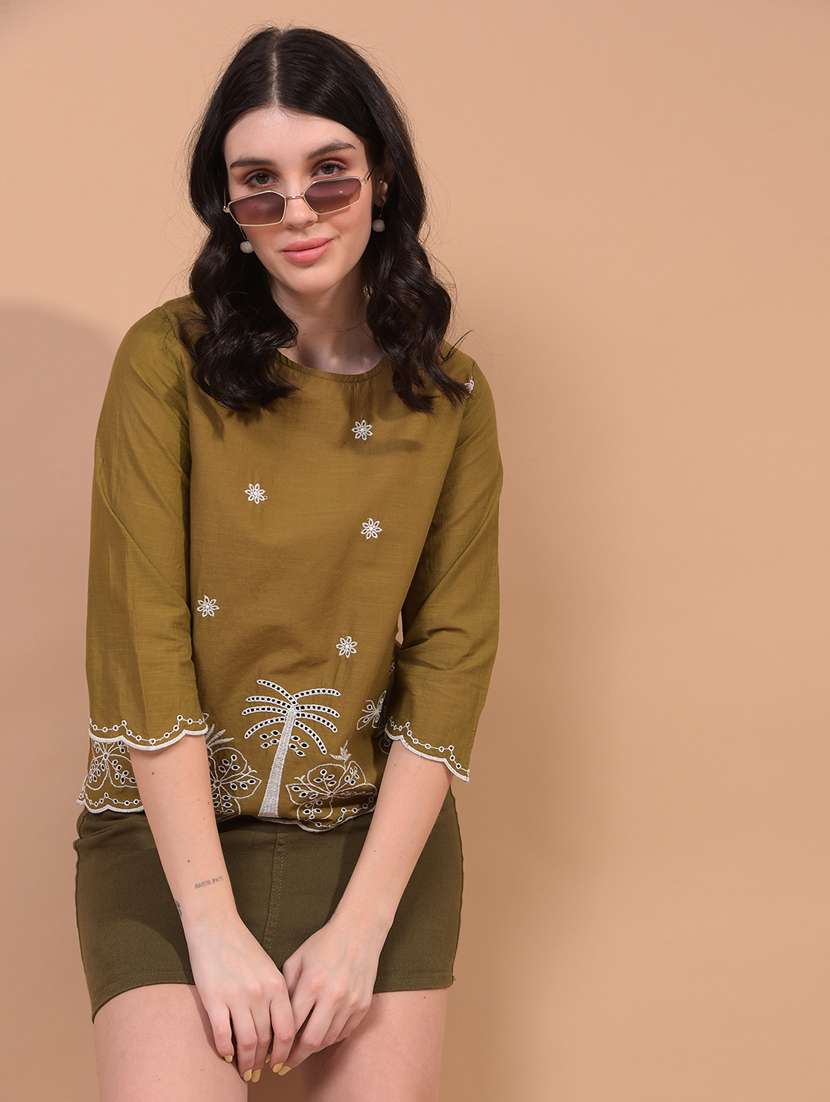 women embroidered round neck regular top