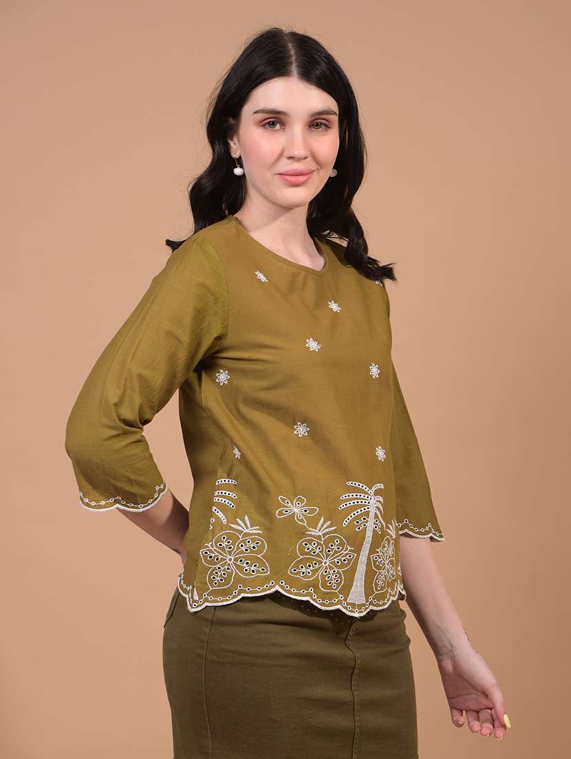 women embroidered round neck regular top - 21934761 -  Standard Image - 2