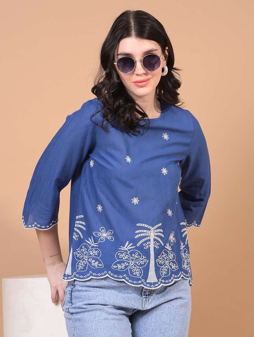 women embroidered round neck regular top