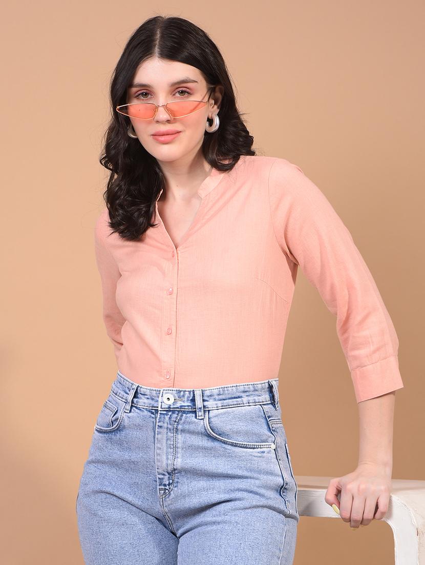 women solid mandarin neck regular shirt - 21934773 -  Zoom Image - 0