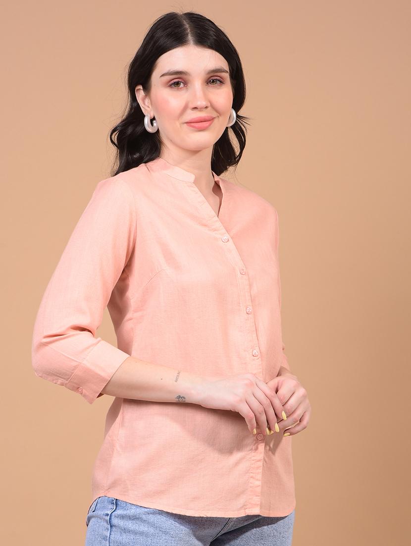 women solid mandarin neck regular shirt - 21934773 - Standard Image - 2