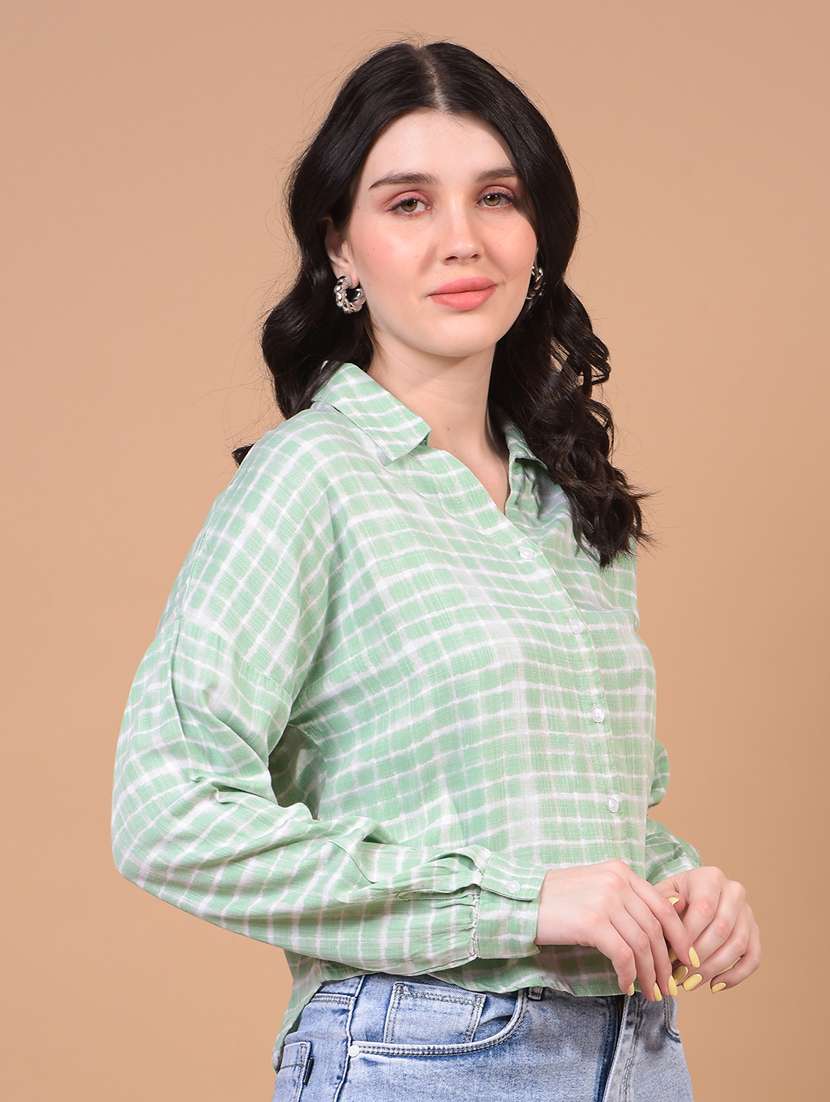 women tie & dye collared long sleeve crop shirt - 21934774 -  Standard Image - 2