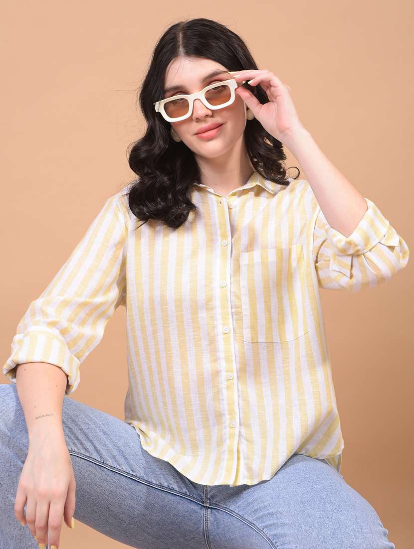 women striped long sleeves regular shirt