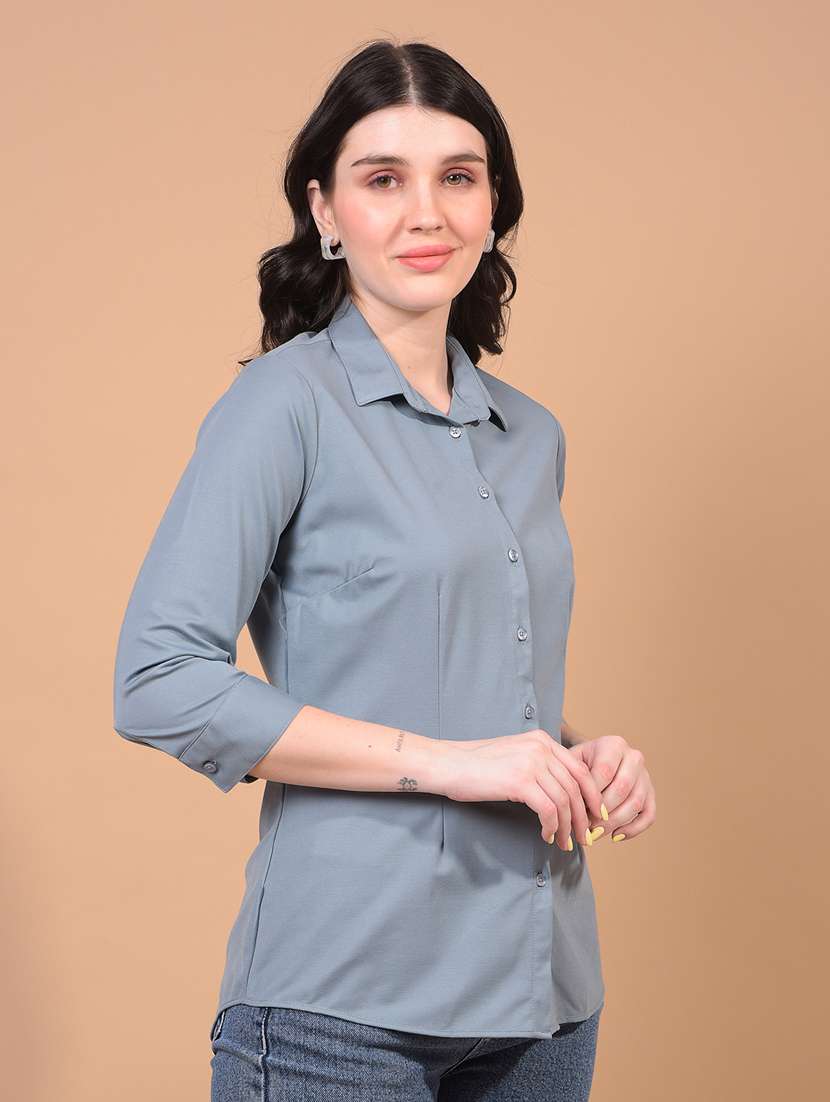 women solid collared regular shirt - 21934778 - Standard Image - 2