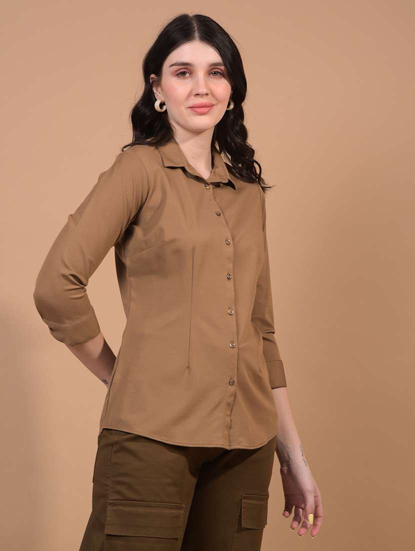 women solid collared regular shirt - 21934779 - Standard Image - 2