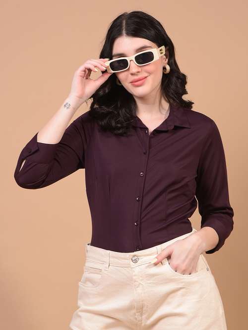 women solid collared regular shirt - 21934780 - Standard Image - 0