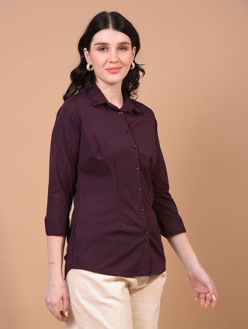 women solid collared regular shirt - 21934780 - Standard Image - 2
