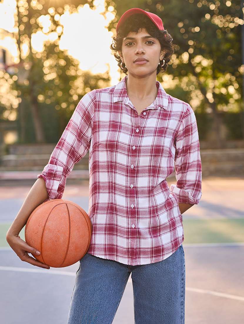 women checkered collared regular shirt - 21934782 - Standard Image - 2