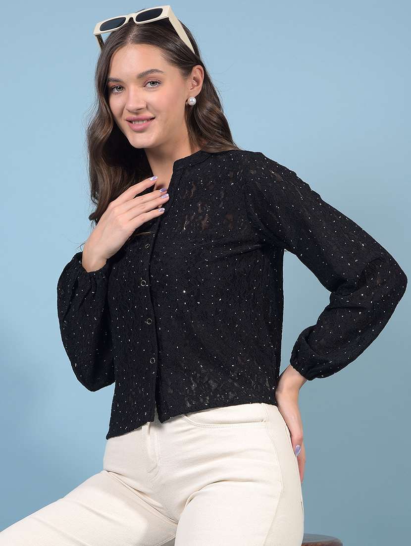 black nylon crop shirt