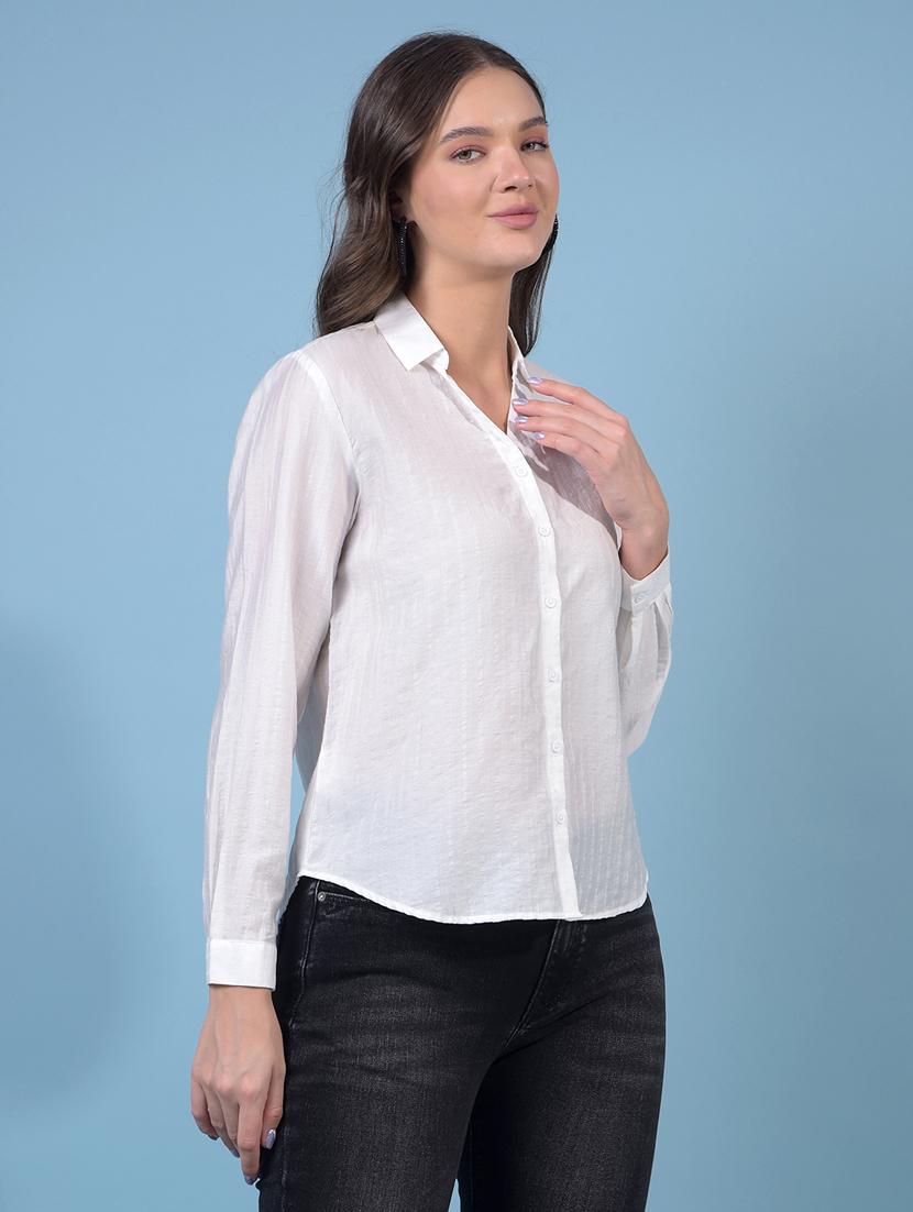 women solid collared long sleeve shirt - 21934794 - Standard Image - 2