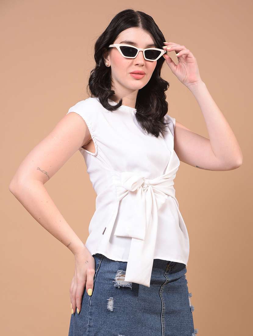 women solid sleeveless front tie regular top - 21934815 - Zoom Image - 0
