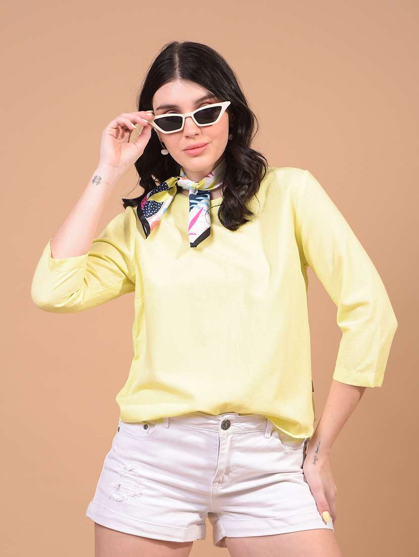 women solid three quarter sleeve regular top - 21934818 - Zoom Image - 0