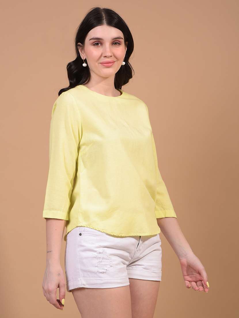 women solid three quarter sleeve regular top - 21934818 - Standard Image - 2