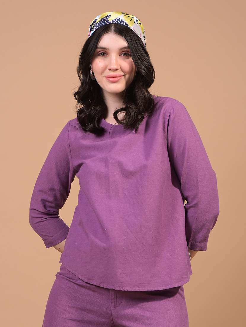 women solid three quarter sleeve regular top