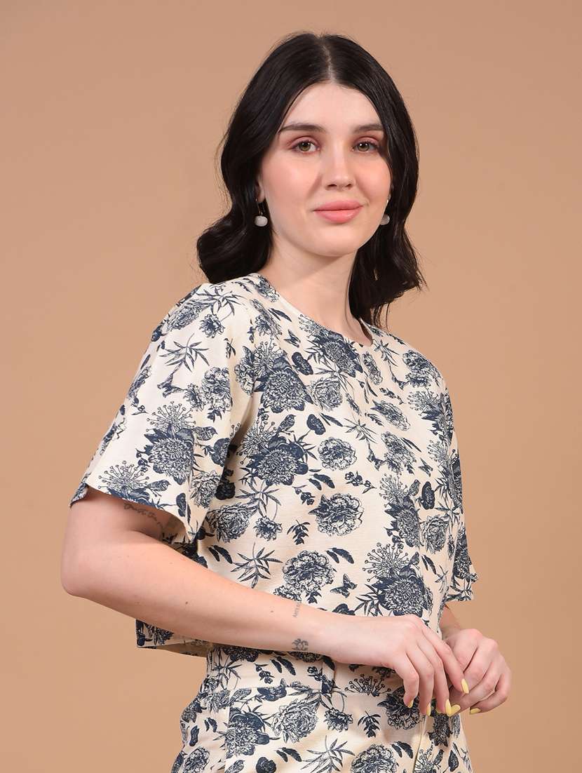 women floral print round neck crop top - 21934828 -  Standard Image - 2