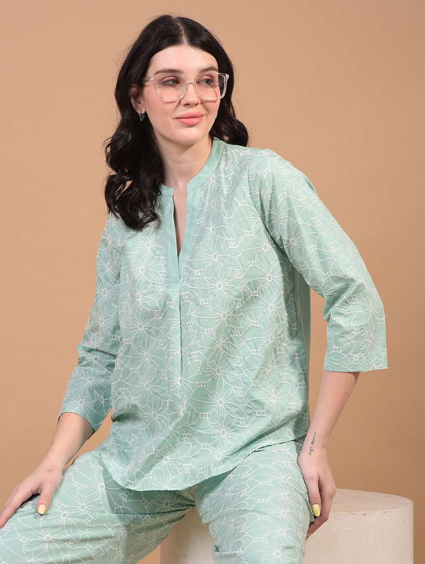 women embroidered three quarter sleeve regular top
