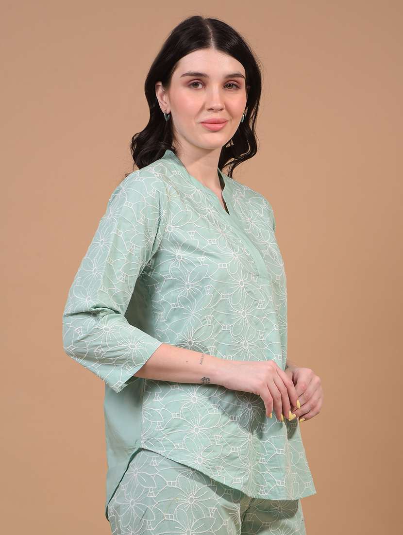 women embroidered three quarter sleeve regular top - 21934830 -  Standard Image - 2