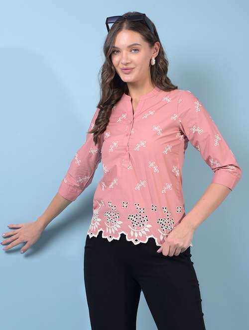 women embroidered three quarter sleeve regular top - 21934848 - Standard Image - 0