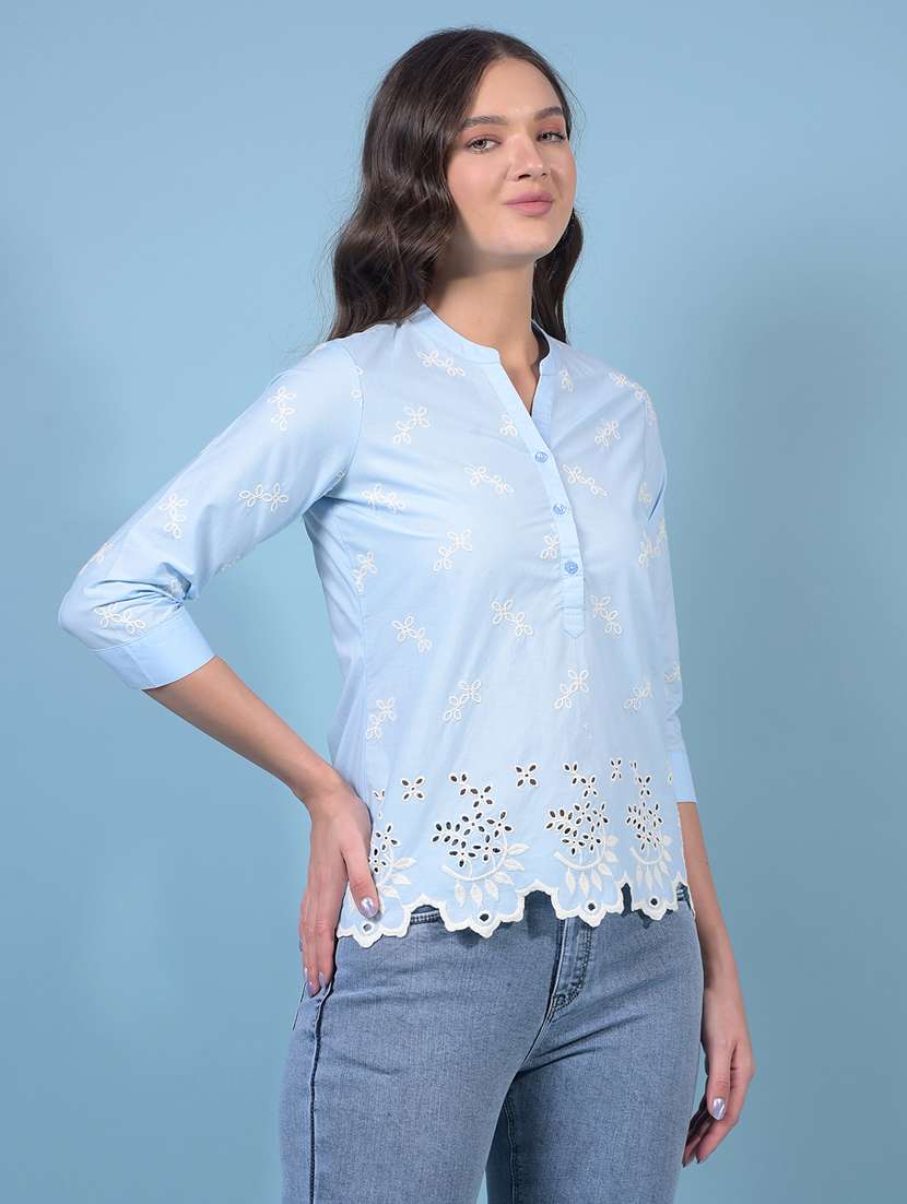 women embroidered three quarter sleeve regular top - 21934849 -  Standard Image - 2