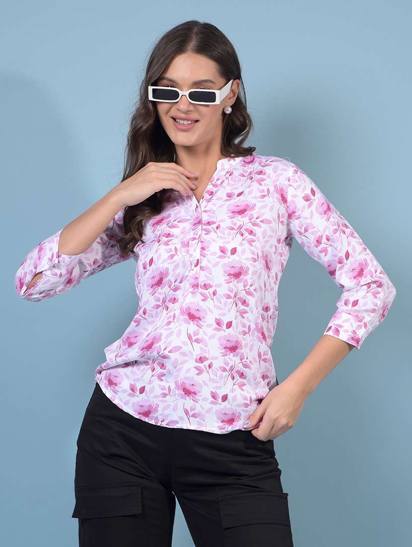 women floral print three quarter sleeve regular top