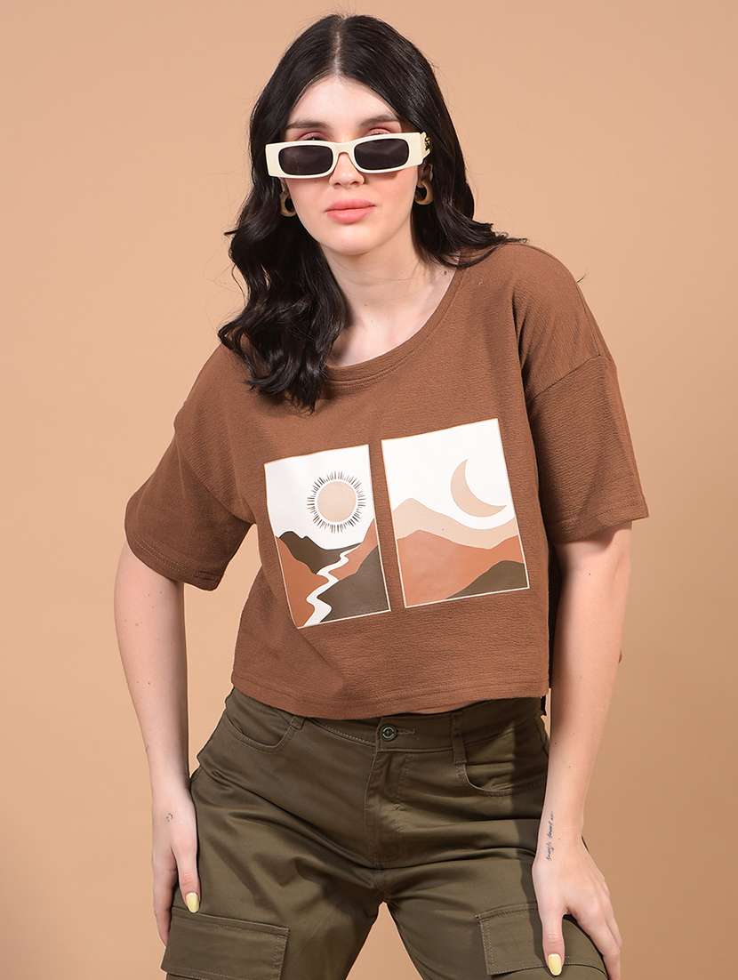 women printed short sleeve crop t-shirt