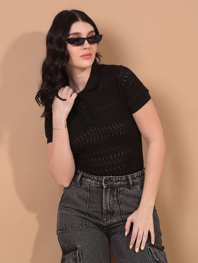 women self designed short sleeve regular fit t-shirt