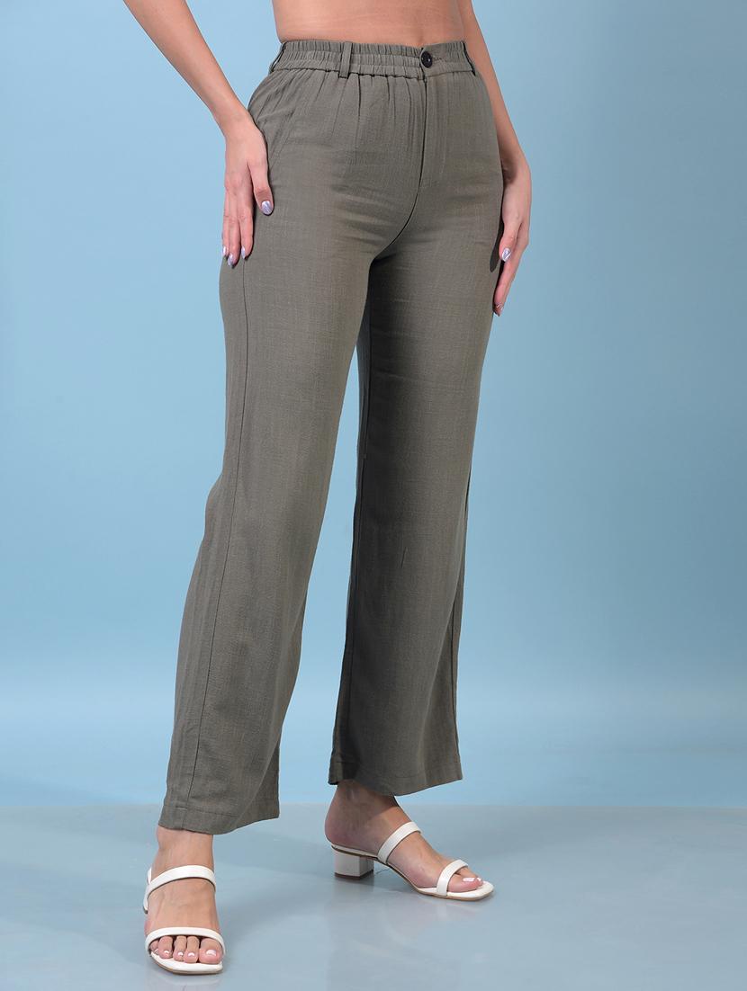 women solid mid rise straight trouser - 21934900 - Standard Image - 2